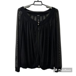 Womens Black Sheer long Sleeve Cardigan Rhinestone Button Accent Sz Large